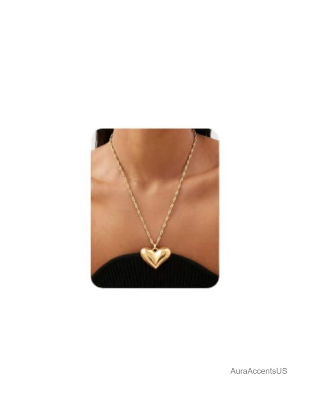 Chunky Heart Statement Necklace Non Tarnish Puffy Charm Big Gold Necklace for